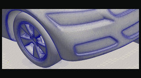 Locally refined computational mesh around a vehicle wheel