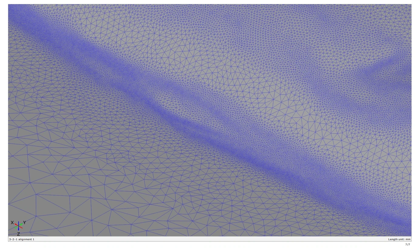 Close-up of fine surface elements at the transition between weld and plate